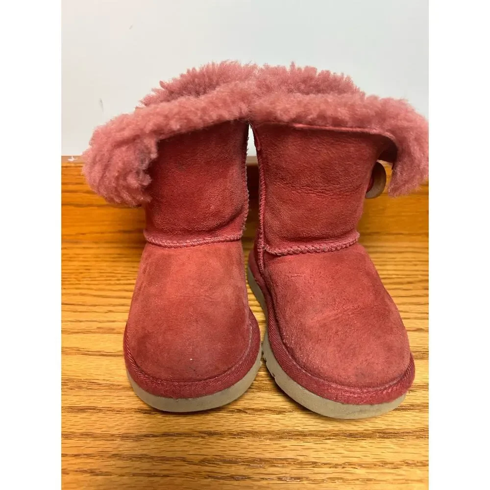 Ugg Classic Bailey Button Toddlers Kids Cranberry Suede Boot 5991T Size 6